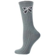 Sierra Socks Bow pattern Hi-Bulk Acrylic Crew Womens SocksShoe Size 4-10,Grey