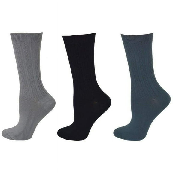 Sierra Socks Cable Pattern Crew Bamboo 3 Pair Pack Socks (Assorted-II (Navy/Charcoal/Gray))