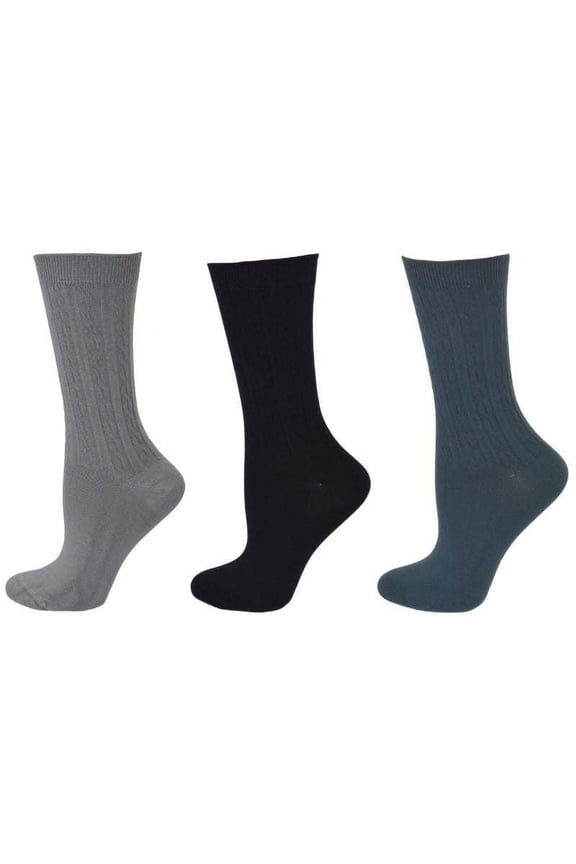 Cable Pattern Crew Bamboo 3 Pair Pack Socks (Assorted-II (Navy/Charcoal/Gray))
