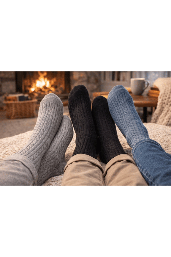Cable Pattern Crew Bamboo 3 Pair Pack Socks (Assorted-II (Navy/Charcoal/Gray))