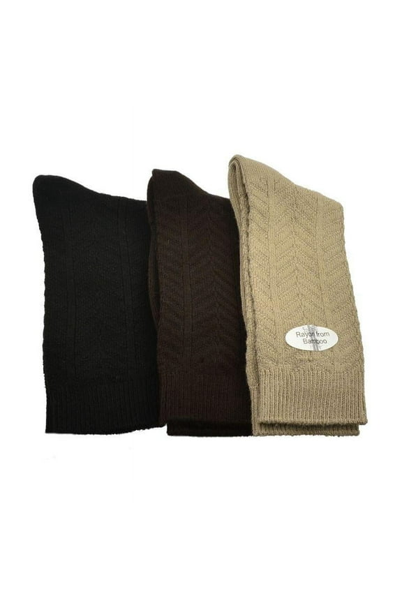 Chevron Pattern Medium Thick Bamboo Crew Socks 3 pair pack (Shoe Size: 4-10, Khaki/Brown/Black)