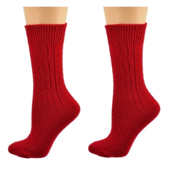 Sierra Socks Classic Cable Knit Acrylic Crew Socks, Lipstick Red, for Female, Pack of 2, for Women