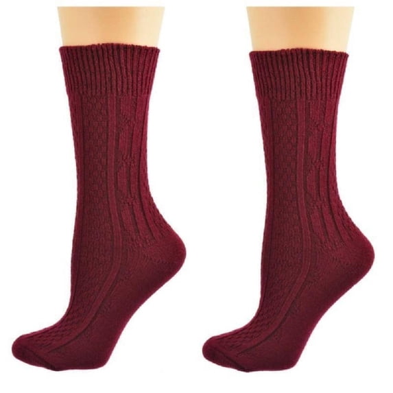 Sierra Socks Classic Cable Knit Acrylic Knee High Socks,Pack of 2,for Female, Dark Maroon, for Women