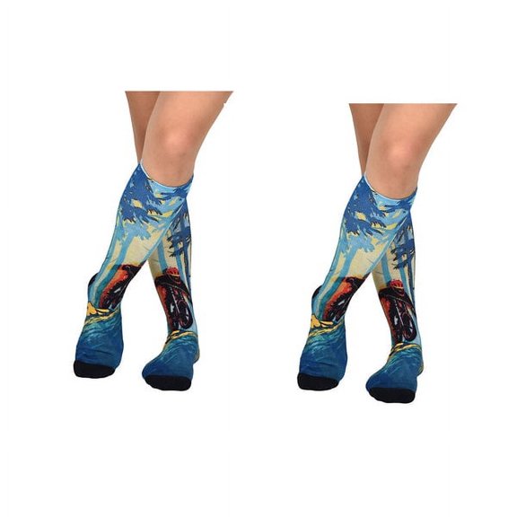 Sierra Socks Forest Biker Pattern CoolMax Socks, Nature Collection for Men & Women Eco-Friendly Colorful Knee High Socks