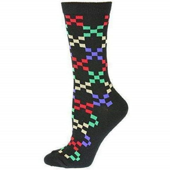 Sierra Socks Women's Cotton Crew Socks, Business Casual Fit, Geometric Pattern, Black Color