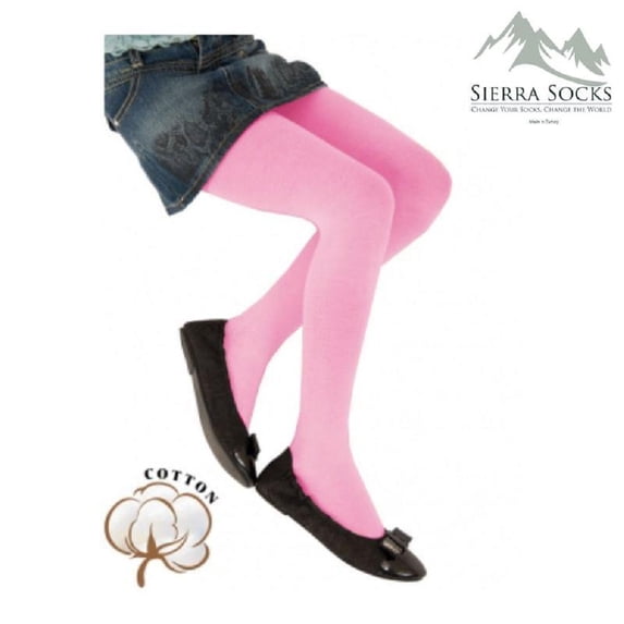 Sierra Socks Girls' Flat Knit Combed Cotton Tight G12498 (Pink, M (7-9 yrs))