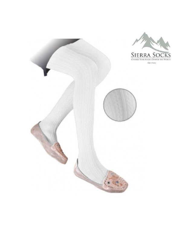 Girls' Small Cable Pattern Opaque Nylon 2 Pair Pack Tights G12559 (White, XS (2-4 yrs))