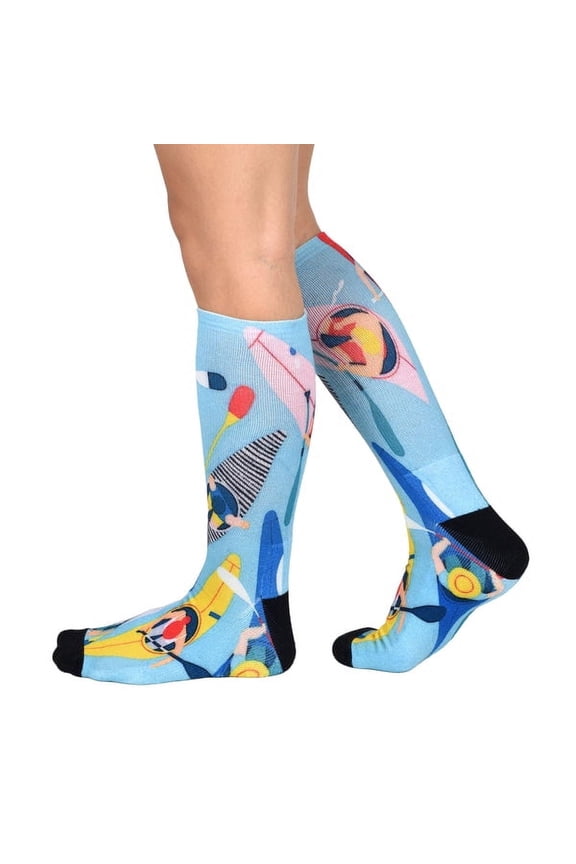 Kayak Fever Pattern CoolMax Socks, Nature Collection for Men & Women Eco-Friendly Knee High Socks