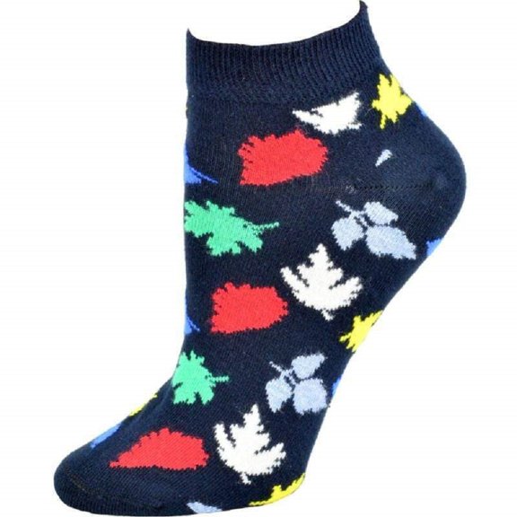 Sierra Socks Leaf Pattern Ankle Cotton Socks (Shoe Size 4-10, Navy)