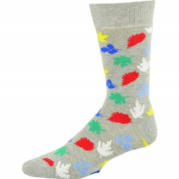 Sierra Socks Leaf Pattern Crew Cotton Socks (Shoe Size: 6-12, Gray)