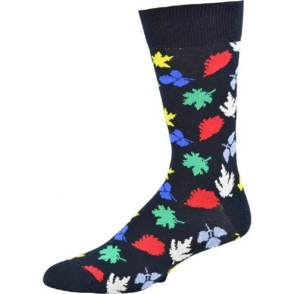 Sierra Socks Leaf Pattern Crew Cotton Socks (Shoe Size: 6-12, Navy)