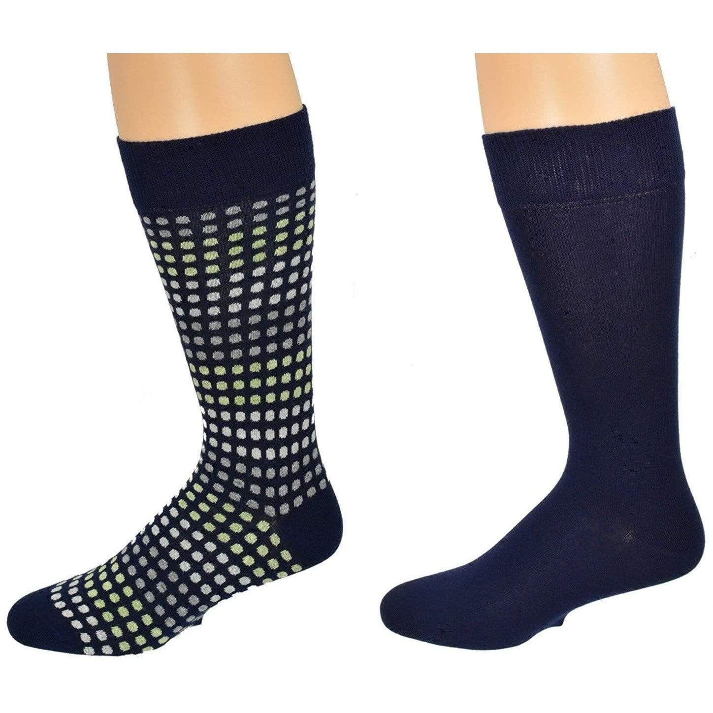 Sierra Socks Men's Casual Cotton Blend Fashion Design Mid Calf Dress Crew Socks, 3 Pairs (One Size: Fits US Men’s Shoe Size 6-12/ Sock Size, Navy Square/Navy Plain (M5500U)) - image 1 of 5