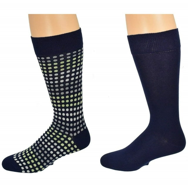 Sierra Socks Men's Casual Cotton Blend Fashion Design Mid Calf Dress Crew Socks, 3 Pairs (One Size: Fits US Men’s Shoe Size 6-12/ Sock Size, Navy Square/Navy Plain (M5500U))