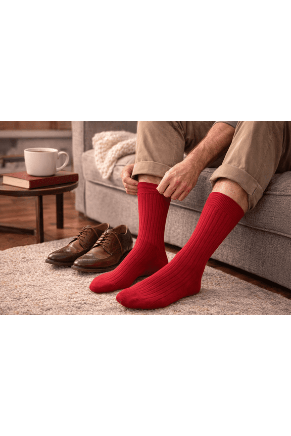 Men's Combed Cotton Fine Rib Crew Dress Casual Seamless Toe Socks (Shoe Size: 6-12, Merlot)
