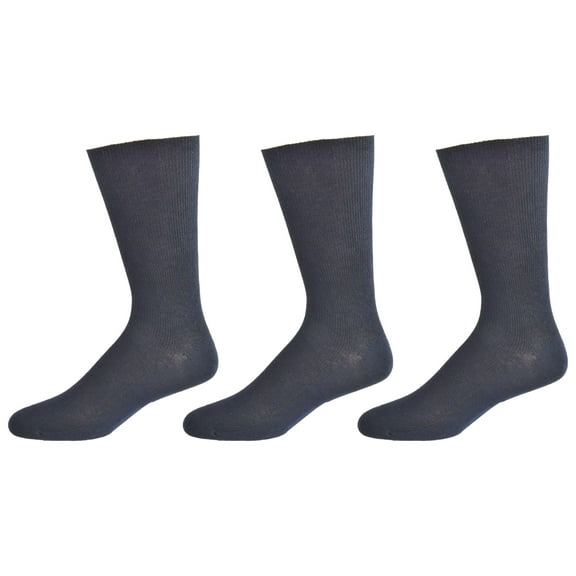 Sierra Socks Men's Diabetic Cotton Crew Wide Calf Socks, Ribbed & Smooth Toe, Comfortable, Breathable Dress & Casual Socks, 3 Pair Pack