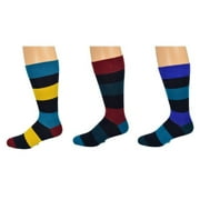 Sierra Socks Men's Dress Casual 3 Pair Pack Combed Cotton Crew Stripe Pattern Socks (Shoe Size: 6-12)