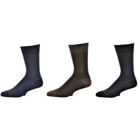 Sierra Socks Men's Rayon from Bamboo Herringbone Dress Casual Crew Socks Assorted (Shoe Size: 6-12, Navy/Brown/Black))