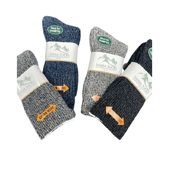 Sierra Socks Women's Diabetic Wool Crew Socks, 4 Pair, Extra Wide Calf, Fits Shoe Size 6-10