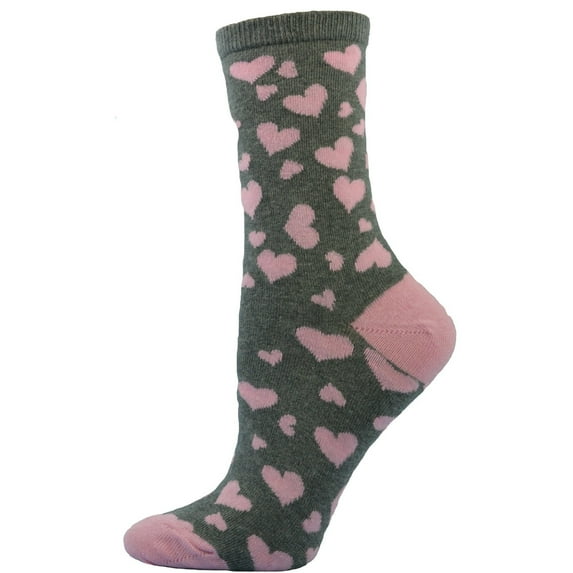 Sierra Socks Multi Color Hearts Cotton Crew Socks (Shoe Size: 4-10, Pink)