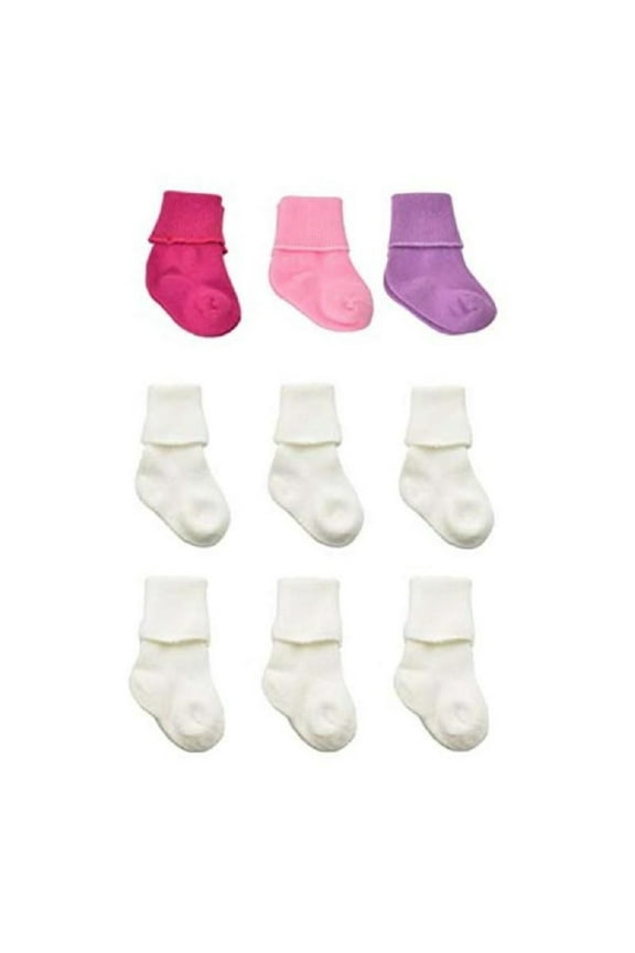 , Newborn Baby Girl Cotton Turn Cuff Bootie 9 Pair Pack U78D