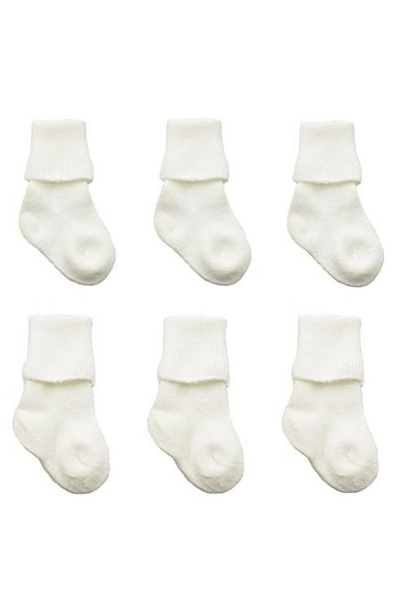 Newborn Bootie Cotton Turn Cuff Socks for Baby Boy & Girls, Baby's First Socks, Seamless Turn Cuff Socks, 6 Pair Pack