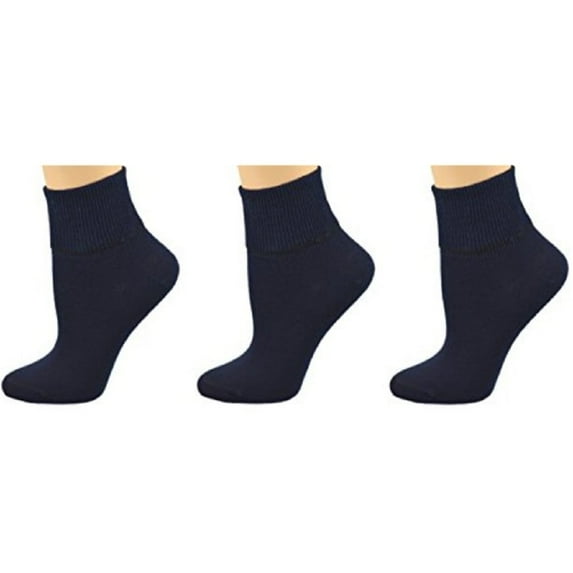 Sierra Socks Pima Cotton Socks for Women's, Crew Length Seamless Toe Socks, 3 Pair Pack Navy Color Socks