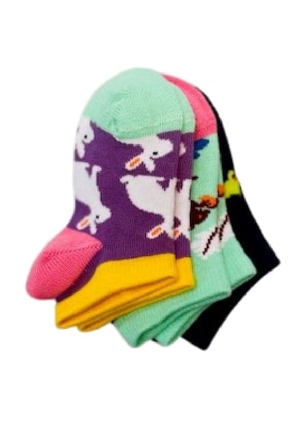 Toddler Combed Cotton Ankle Printed Assorted 3-Pack Socks (Animal Fun, 1-2 years (Fits Shoe Size 3-7))