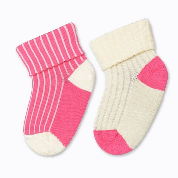 Sierra Socks Toddler Combed Cotton Ribbed Turn Cuff 2-Pack Socks (Fuchsia/Cream, 1-2 years (Fits Shoe Size 3-7))
