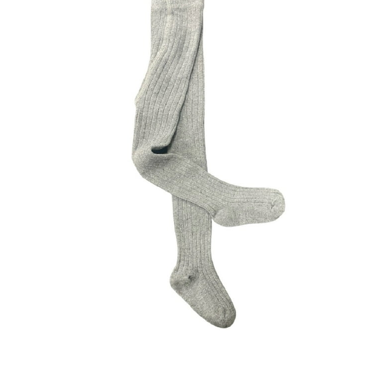 Sierra Socks Toddler & Girls Ribbed Cotton Tights, School Uniform Seamless  Toe Comfortable Leggings (L - Gray) 