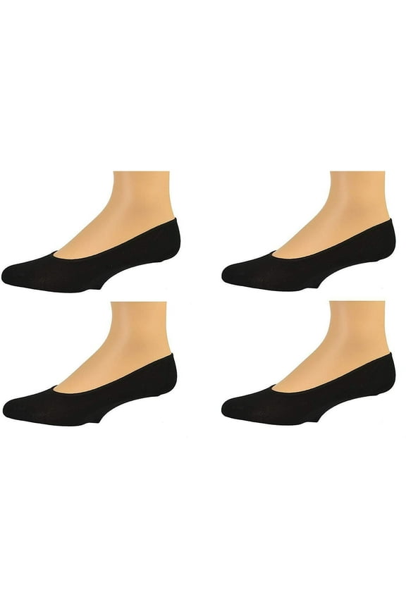 Women Premium Bamboo No Show Low-Cut Seamless Toe Liners Socks 4 Pairs Pack (Black)