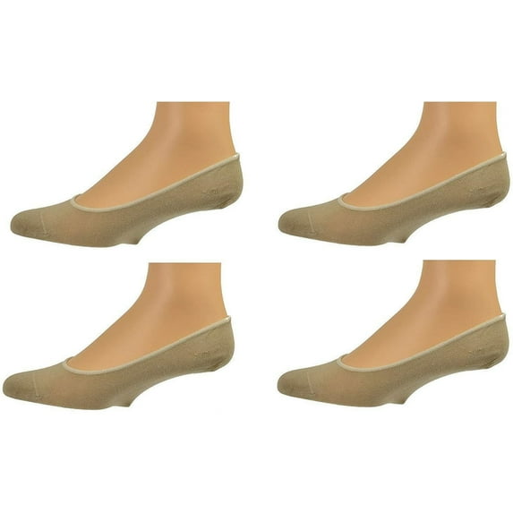 Sierra Socks Women Premium Bamboo No Show Low-Cut Seamless Toe Liners Socks 4 Pairs Pack (Khaki)
