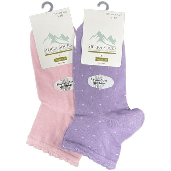 Sierra Socks Women's Bamboo Low-Cut Quarter Socks, Soft and Comfortable, Scalloped Edge, 2 & 4 Pack