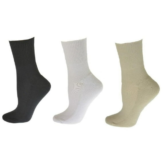 Sierra Socks Women's Wide Calf  Cotton Ankle Sock,Seamless Toe,White,Black,Khaki,3 Pair Pack