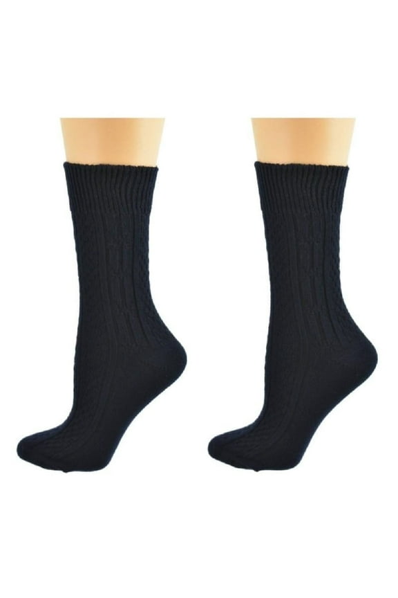 Classic Cable Knit Acrylic Knee High Socks, Pack of 2, for Female, Navy, for Women