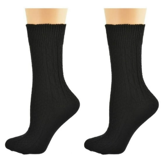 Sierra Socks Classic Cable Knit Acrylic Knee High Socks, Pack of 2, for Female, Black, for Women