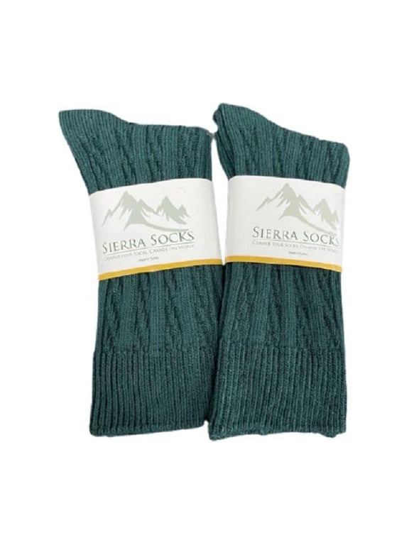 Women’s 2-Pack Combed Cotton Cable Knit Crew Socks, Soft & Durable, Hunter Green