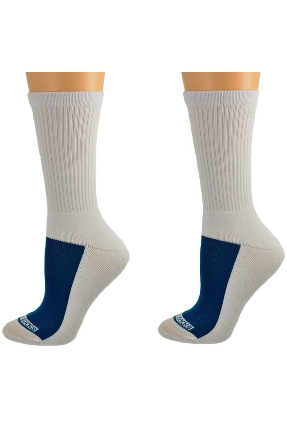 Women's Cotton Athletic Crew Cushioned 2 Pair Pack Sport Socks (Sock Size 9-11, Shoe Size 6-10, White)