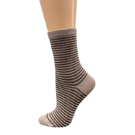 Sierra Socks Women's Cotton Crew Pin Dot and Striped Casual Dress 1 Pair Socks (Beige (Striped))