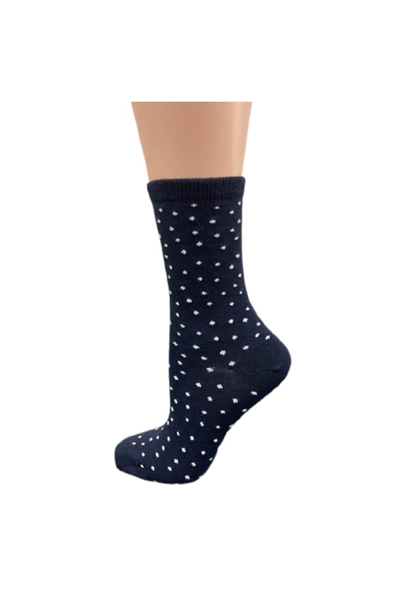 Women's Cotton Crew Pin Dot and Striped Casual Dress 1 Pair Socks (Shoe Size: 4-10, Navy (Pin Dot))