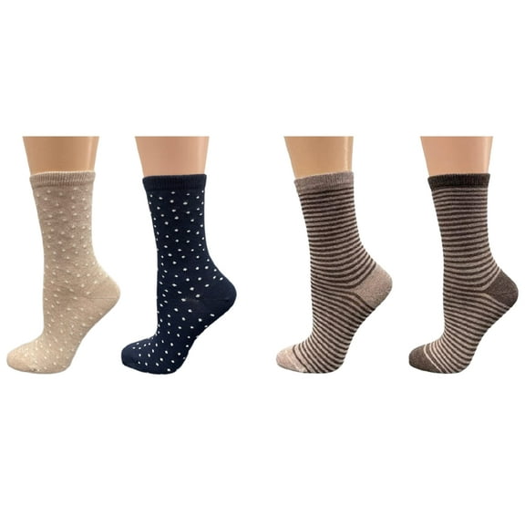 Sierra Socks Women's Cotton Crew Pin Dot and Striped Casual Dress 4 Pairs Socks (Assorted - Pin Dot/Striped)
