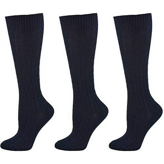 Sierra Socks Girls’ Knee High School Uniform Socks, Cotton Cable Knit, 3-Pack, Soft & Durable