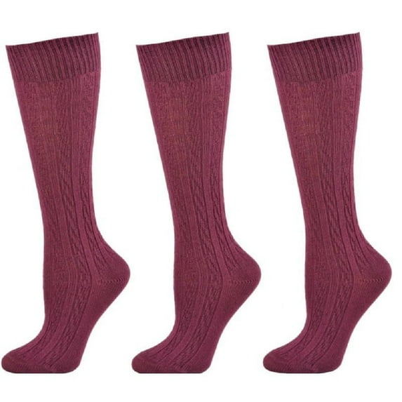 Sierra Socks Girls’ Knee High Uniform Socks, Cable Knit Cotton, Maroon, 3-Pack, Durable & Soft