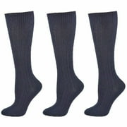 Girls' & Women's Cotton Cable Knit Knee High School Uniform Socks 3-Pack by Sierra Socks, Navy