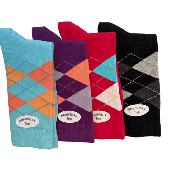 Sierra Socks Women's Cotton Socks Soft Argyle Light Weight Casual Crew Socks Black Purple Red Turquoise