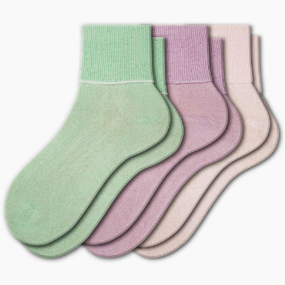 Sierra Socks Women's Diabetic 3 Pair 100% Cotton Ankle Turn Cuff Seamless Toe Socks (Assorted 4 (Pink/Frost/Honeydew), Sock Size: 11; Fits Shoe Size: 9½-10½) - image 1 of 5
