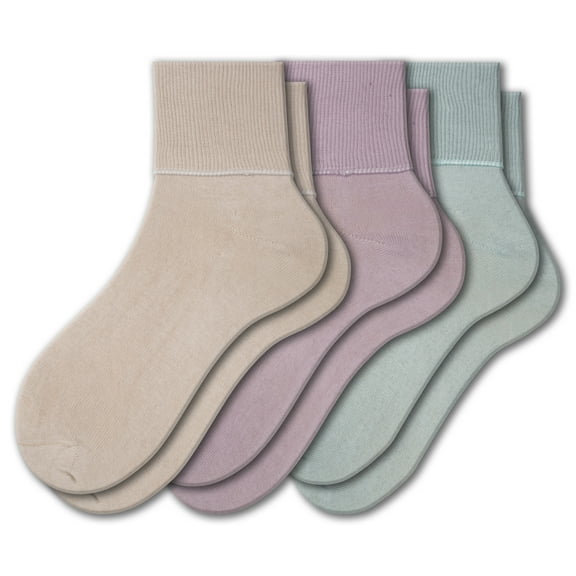 Sierra Socks Women's 3 Pair 100% Cotton Ankle Turn Cuff Seamless Toe Socks (Assorted 3 (Rose/Aquifer/Chime), Sock Size: 10; Fits Shoe Size: 7½-9)