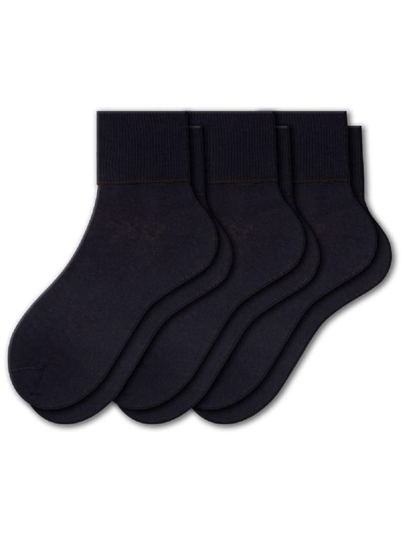 Sierra Socks Women's Diabetic 3 Pair 100% Cotton Ankle Turn Cuff Seamless Toe Socks (Black, Sock Size: 12; Fits Shoe Size: 11-12)