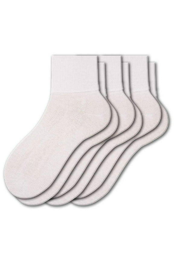 Women's Diabetic 3 Pair 100% Cotton Ankle Turn Cuff Seamless Toe Socks (White, Sock Size: 10; Fits Shoe Size: 7½-9)