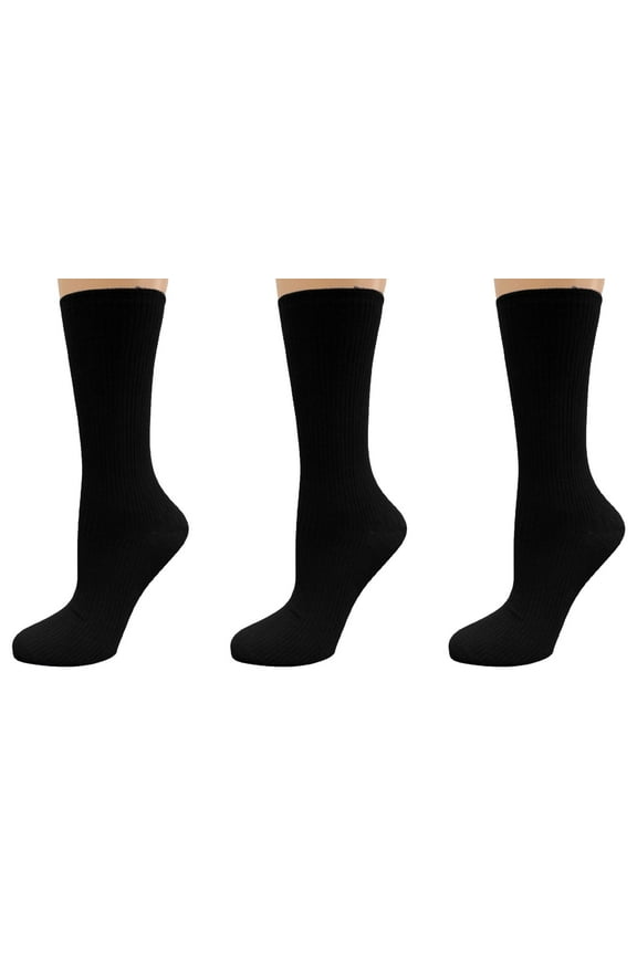 Women’s Diabetic Bamboo Crew Socks, Soft, Non-Binding, Wide Calf -3 Pack