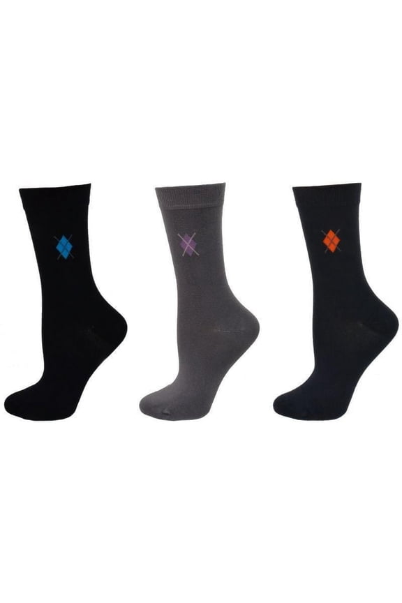 Women's Dress Casual Argyle Bamboo Crew 1 Pair and 3 Pair Pack Socks 4020 (Large, Navy/Charcoal/Gray)